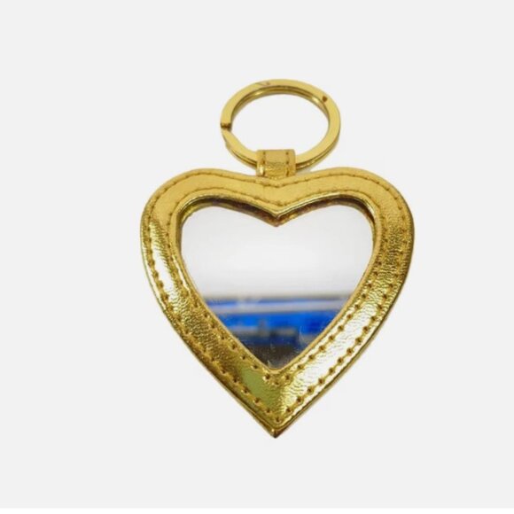 Yves Saint Laurent YSL Gold Tone Leather Heart Shaped Mirror Keychain/Bag Charm - Picture 2 of 2